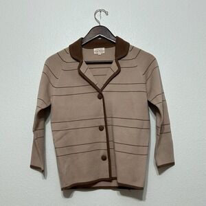 Fully Fashioned‎ Tan & Brown 100% Wool Button Up Cardigan Womens Size 10